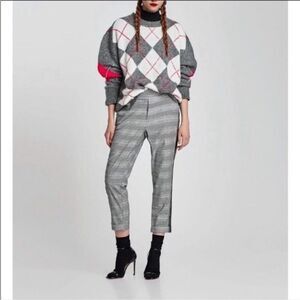 ZARA | Gray Plaid Side Stripe Cuffed Pull On Crop Pants Women’s Size X-Small